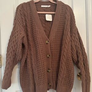 Altar'd State Brown Cable Knit Cardigan